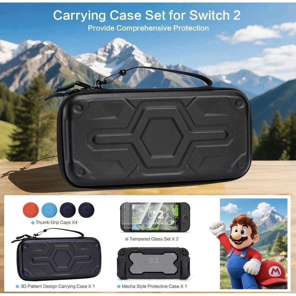 NEW Nintendo Switch 2 Protective Carrying Case Tempered Glass 2025
